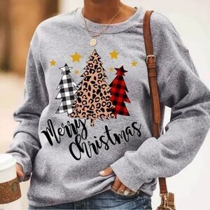 Gray Merry Christmas Graphic Sweatshirt